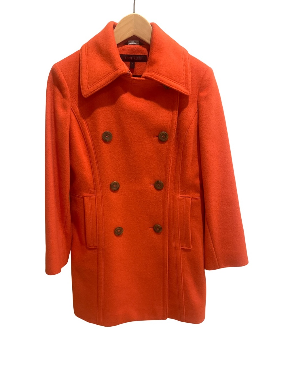 Anne Klein Bright Orange Double-Breasted Pea Coat